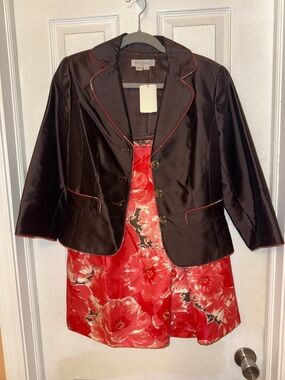 Kay Unger Black Satin Blazer And Skirt Set